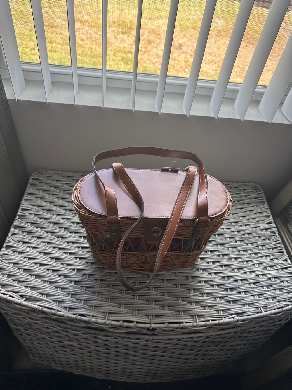 Patricia Nash Woven Basket Tote with Brown Leather Trim